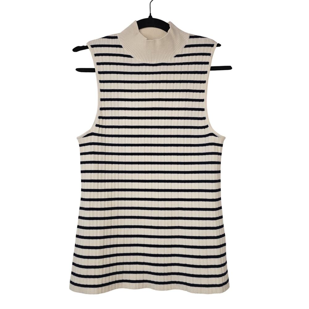 & Other Stories Sweater Womens Medium White Striped Sleeveless Mock Neck Top